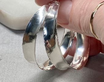 Sterling silver saddle hoop earrings, thick silver boho hoops, handmade 925 silver statement hoops, handcrafted artisan anticlastic hoops