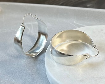 Chunky basket hoops, 38mm thick basket hoops, 1.5 inch wide hoop earrings, sterling silver statement hoops, wide sterling silver hoops