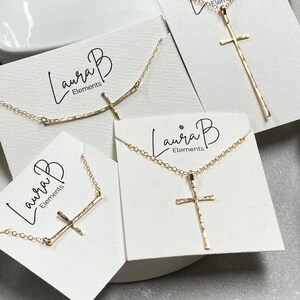 Hammered Slim Cross Pendant: Long Skinny Crucifix Necklace, 14k Gold Filled, Argentium Silver immagine 11