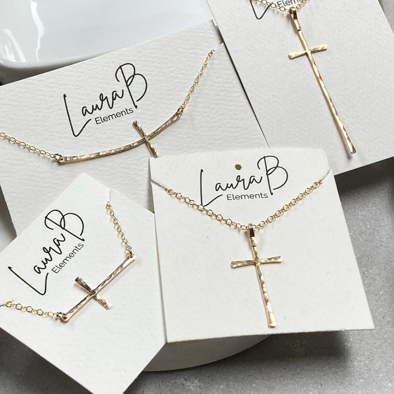 Hammered Slim Cross Pendant: Long Skinny Crucifix Necklace, 14k Gold Filled, Argentium Silver immagine 11