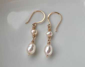 Pearl Drop Earrings: Handcrafted in 14k Gold Filled, or Argentium Silver