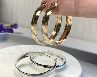 38mm Hollow Hoops: Domed 7mm Wide, 1.5 inch Earrings, 14k Gold Filled, Sterling Silver