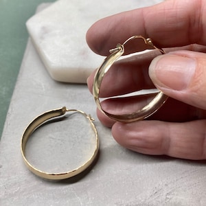Gold filled wide hollow hoop earrings, handmade gold fill domed hoop earrings, bold gold filled convex hoops, big lightweight gold hoops