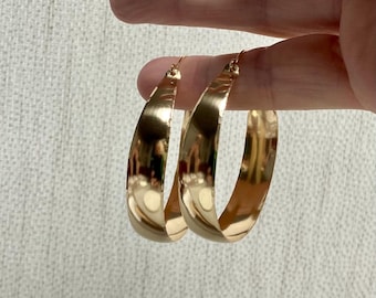 45mm Tapered Basket Hoop Earrings: 14k Gold Filled Domed 1.75 inch Handmade Lightweight