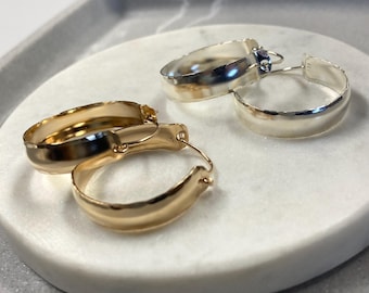 32mm Hollow Hoops: Domed 1.25 inch Hoop Earrings, 14k Gold Filled, Sterling Silver