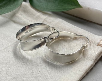 Small silver saddle hoop earrings, 25mm chunky silver hoop earrings, 1 inch handmade sterling silver hoops, lightweight chubby silver hoops