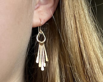 Fringe Earrings: Hammered Tassel Dangles, 14k Gold Filled, Argentium Silver, Modern Boho Jewelry