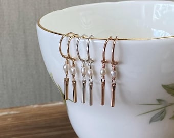 Pearl Chime Hoops: Tiny Dangle Earrings, 14k Gold Fill, Argentium Silver, Freshwater Pearls