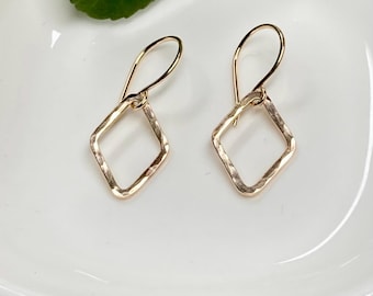 Tiny Geometric Dangle Earrings: 14k Gold Filled, Argentium Silver, Handmade Minimalist Everyday Jewelry
