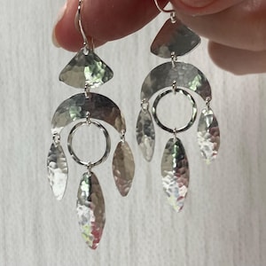 Chandelier earrings, hammered chime dangle earrings, modern bohemian jewelry, 14k gold filled dangle earrings, brass chandelier earrings