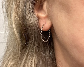 Small Wavy Hoop Earrings: 14k Gold Filled, Argentium Silver, Minimalist Jewelry