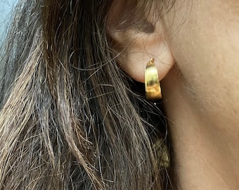 Mini wide basket hoop earrings, tiny hammered basket hoops, handmade tapered hoop earrings