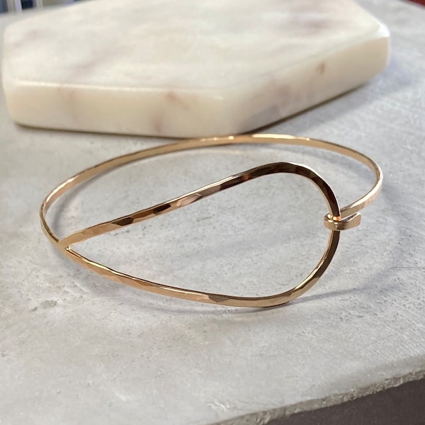 Teardrop Bangle Bracelet: Hammered Cuff, 14k Gold Filled, Argentium Silver, Handcrafted Jewelry