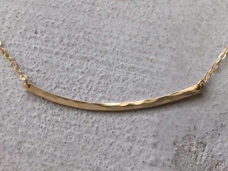14k gold filled hammered curved bar necklace, 2 inch curved bar necklace, 50mm hammered curved bar necklace image 4