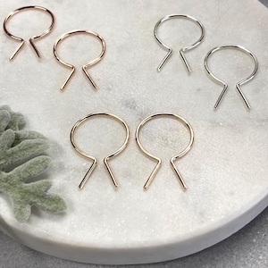 Small Alternative Open Hoops: Unique Slide in Earrings, 14k Gold Filled, Argentium Silver