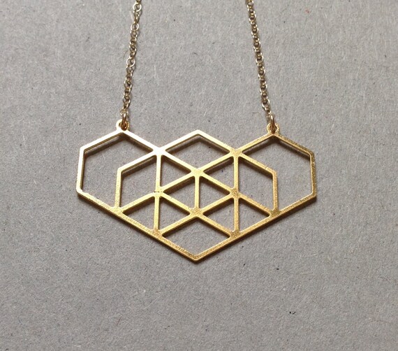 Gold Geometric Hexagon Necklace Etsy