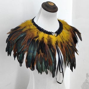 Yellow feathers SHAWL Shrug Shoulders Feathers cape Halloween costume ,vintage capelet for Adult
