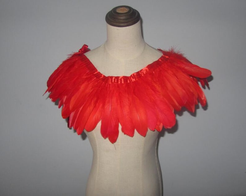 Red feathers SHAWL Shrug Shoulders Feathers cape Halloween Etsy