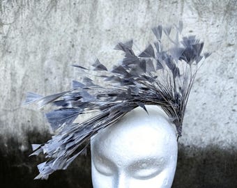 Goose Feather Wired Millinery Hat Mount silver