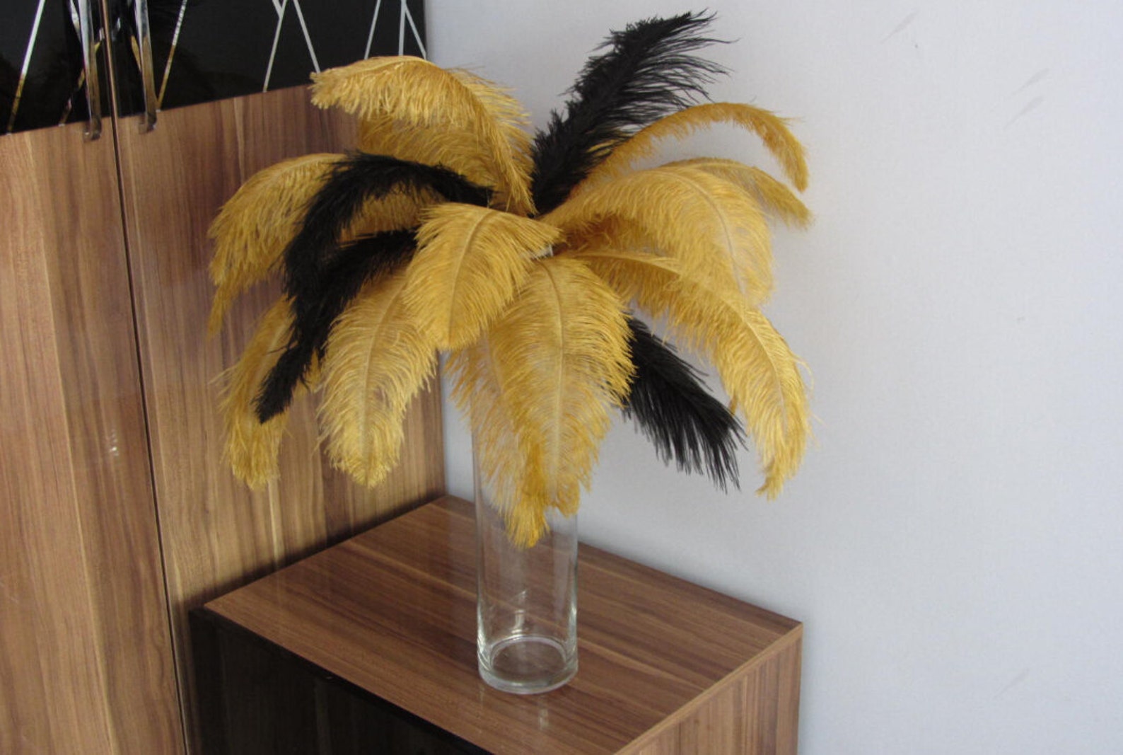 100pcs black& gold Ostrich Feather Plume for Wedding Etsy