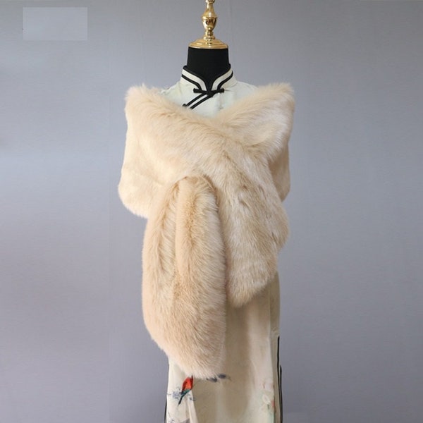 Wedding Cream/Beige/light camel faux fur bridal wrap, Wedding Fur shrug, Bridal Fur, Fur Wrap,Faux Fur Stole Fur Shawl Cape