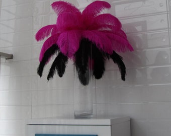 50 Hot Pink and 50 Black  Ostrich Feather  for Wedding centerpieces