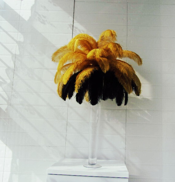 50 Gold & 50 Black Ostrich feathers for wedding centerpiece