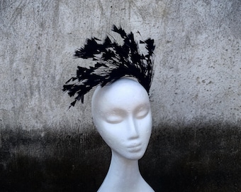 Goose Feather Wired Millinery Hat Mount black