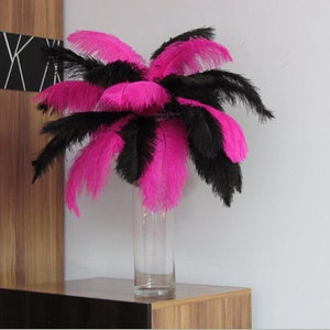 100pcs Hot Pink & Black ostrich feather plumes,wedding centerpiece ,wedding table  decoration,table eiffel tower centerpiece