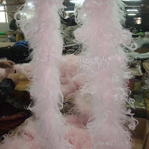 Atacado 10 jardas encaracolado pena de avestruz boa traje burlesco cor rosa claro 5 peças