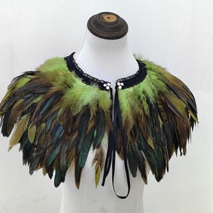 Green feathers SHAWL Shrug Shoulders Feathers cape Halloween costume ,vintage capelet for Adult