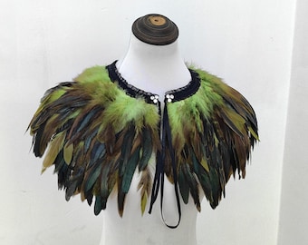 Grüne Federn SCHAL Shrug Schultern Federn Umhang Halloween-Kostüm, Vintage Umhang für Erwachsene