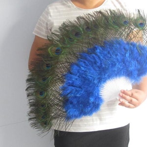 14*24 Zoll Königsblauer Pfau Großer Federfächer Burlesque Tanz Federfächer Brautstrauß