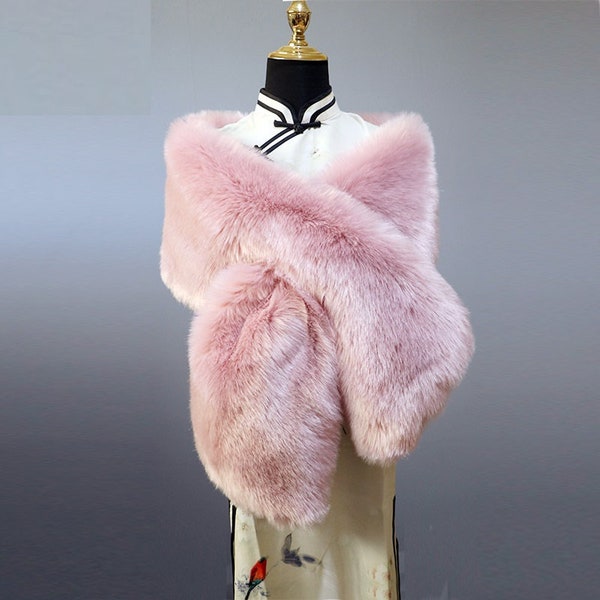 Free Shipping Wedding Dusky Pink faux fur bridal wrap, Wedding Fur shrug, Bridal Fur, Fur Wrap, Bridal Faux Fur Stole Fur Shawl Cape