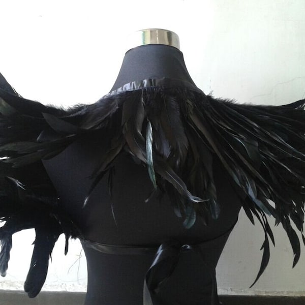 Black feathers SHAWL Shrug Shoulders Feathers cape Halloween costume ,vintage capelet for Adult