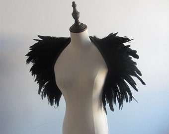 Black feathers SHAWL Shrug Shoulders Feathers cape Halloween costume ,vintage capelet for Adult