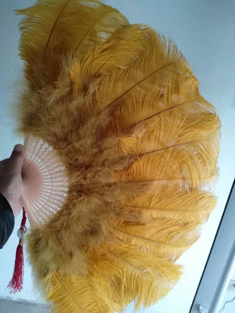 18x36inch Large Gold Feather Fan Burlesque Dance Feather Fan Etsy