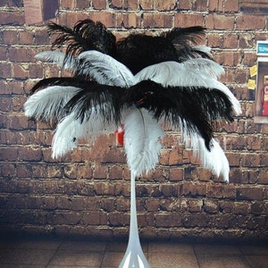 100pcs Black & White Ostrich Feather Plume for Wedding centerpieces