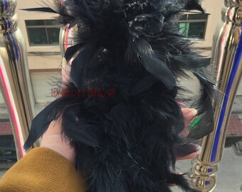 80g Two Yards Turkey feather Chandelle Boa Flapper Burlesque Costume Black Color