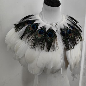 White Goose feathers SHAWL Shrug Shoulders Feathers cape Halloween costume ,vintage capelet for Adult