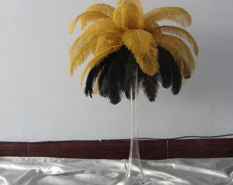 100pcs black& gold Ostrich Feather Plume for Wedding centerpieces