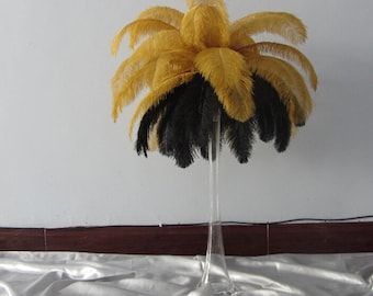 100pcs black& gold Ostrich Feather Plume for Wedding centerpieces