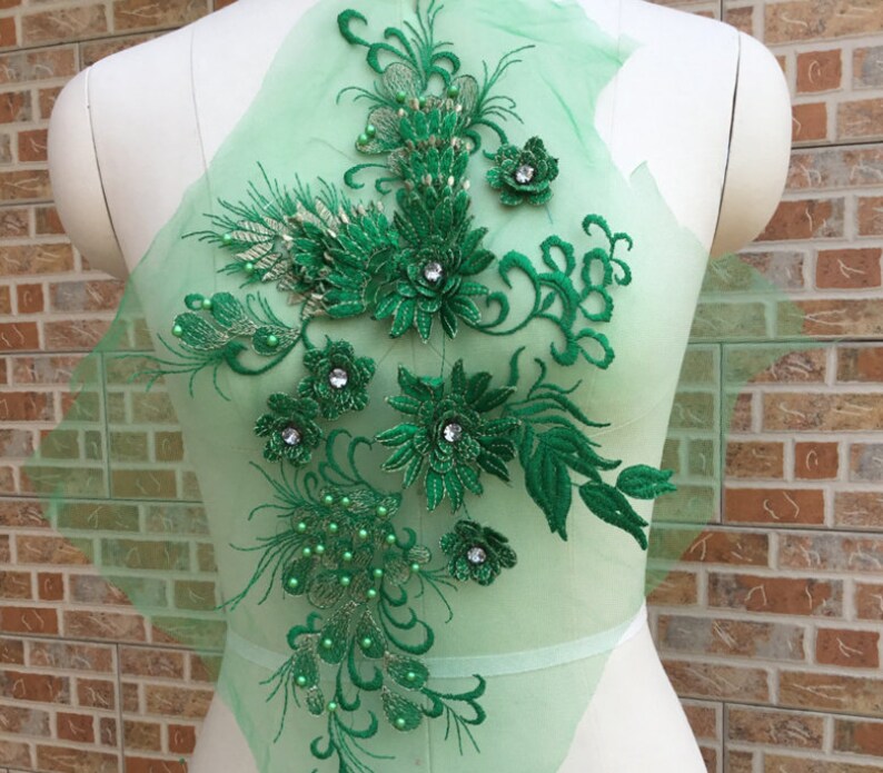 Couture Gowns Green 3D Applique #1 Beaded for GRAD Ballet Lyrical Dance
