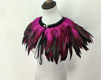 Hot Pink feathers SHAWL Shrug Shoulders Feathers cape Halloween costume ,vintage capelet for Adult