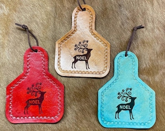 Handcrafted Leather Ear Tag Christmas Ornament