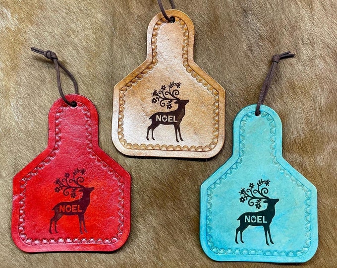 Handcrafted Leather Ear Tag Christmas Ornament