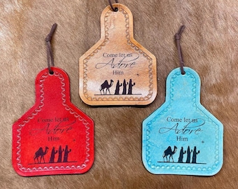 Handcrafted Laser Engraved Wise Men Leather Ear Tag Christmas Ornament/Mirror Hanger