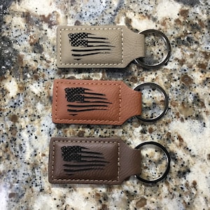 Laser Engraved Distressed American Flag Keychain