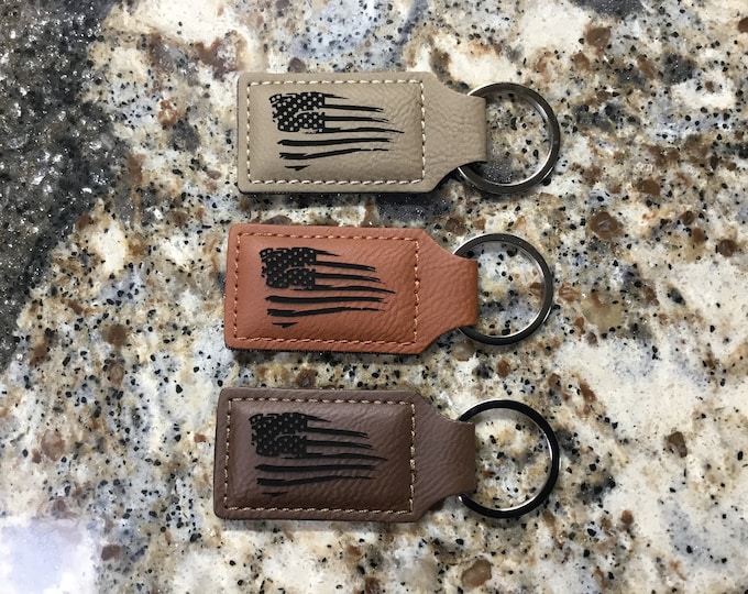 Laser Engraved Distressed American Flag Keychain