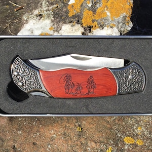 Laser Engraved Team Roper Rosewood Pocket Knife
